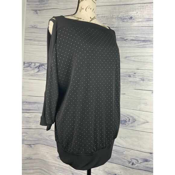 Travelers Collection Chicos 1 Embellished Peek A Boo Sleeve Top Womens M Stretch - Picture 1 of 11